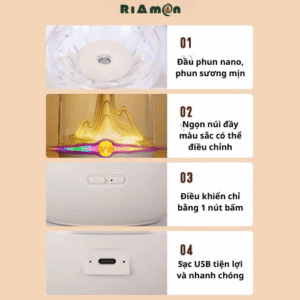 Máy phun sương tạo độ ẩm Mountain Glow là sự hòa quyện hoàn hảo giữa máy tạo độ ẩm, đèn ngủ và khuếch tán tinh dầu, mang đến không gian sống thanh bình và độc đáo.